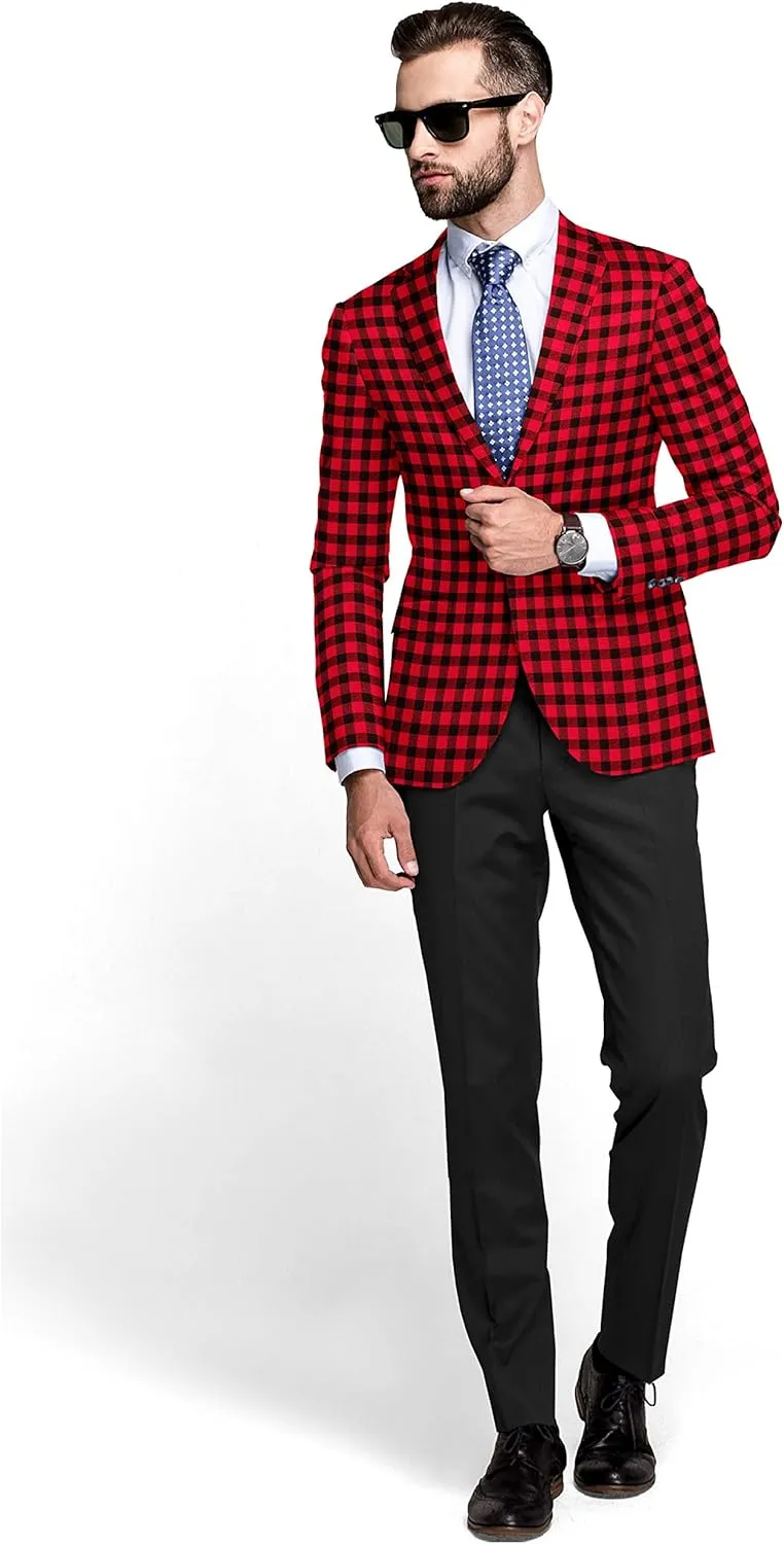 Men's Plaid Blazer 2 Button Lightweight Regular Fit Checked Plaid Suit Sport Coat Jacket Casual Daily Dress Jacket Sport Coat