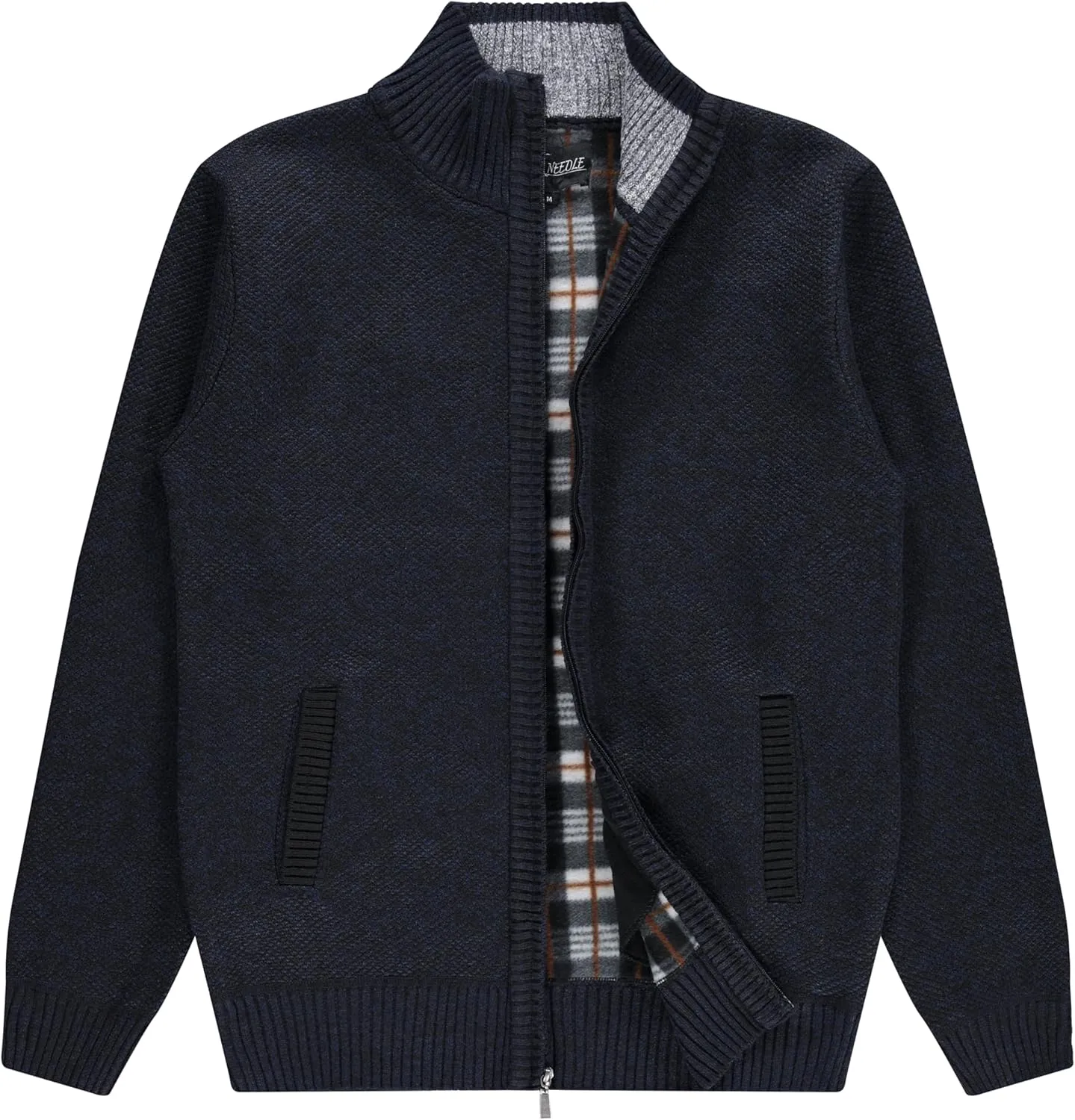 Men's Shawl Collar Cable Knit Cardigan Sweater, Full Zip Sherpa Lined, with Pockets