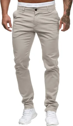 Men's Slim Fit Basic Stretchable Cotton Chino Pant Casual Long Trousers Jogger Pants Golf Clothes