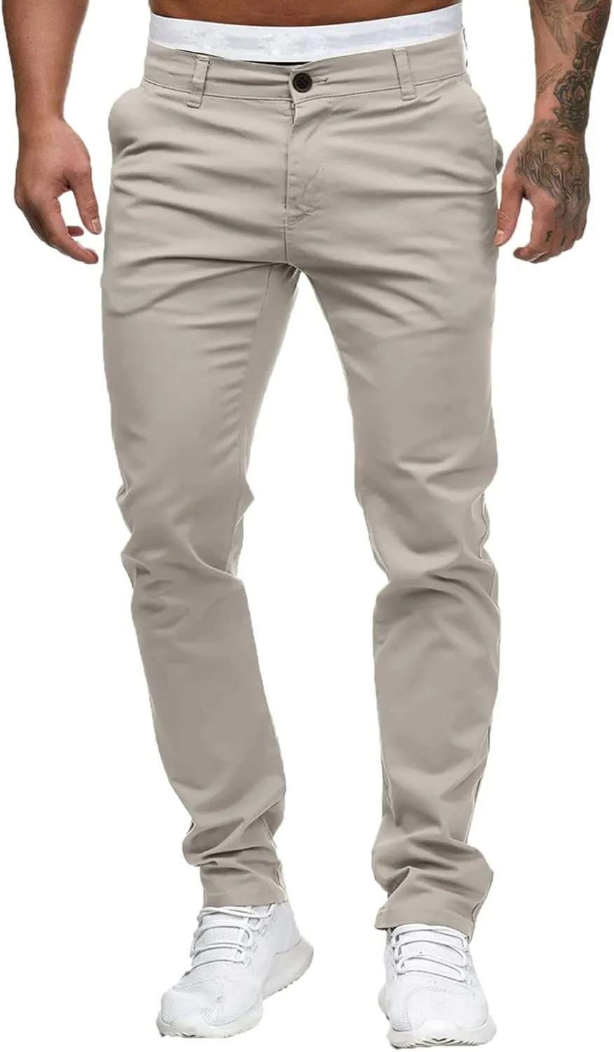 Men's Slim Fit Basic Stretchable Cotton Chino Pant Casual Long Trousers Jogger Pants Golf Clothes
