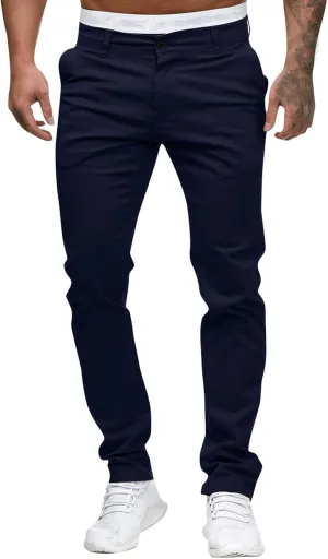 Men's Slim Fit Basic Stretchable Cotton Chino Pant Casual Long Trousers Jogger Pants Golf Clothes