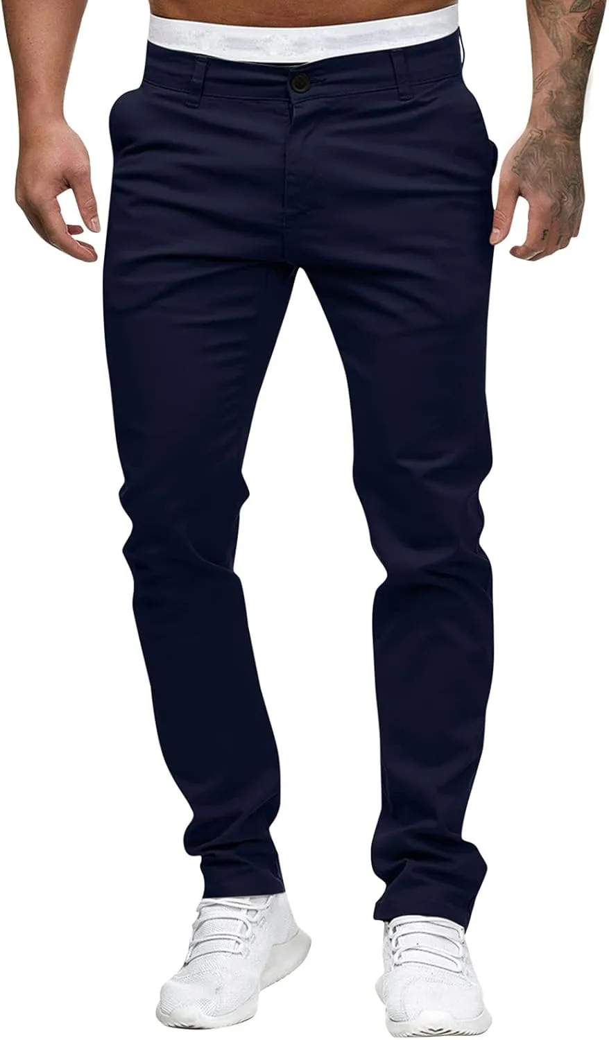 Men's Slim Fit Basic Stretchable Cotton Chino Pant Casual Long Trousers Jogger Pants Golf Clothes