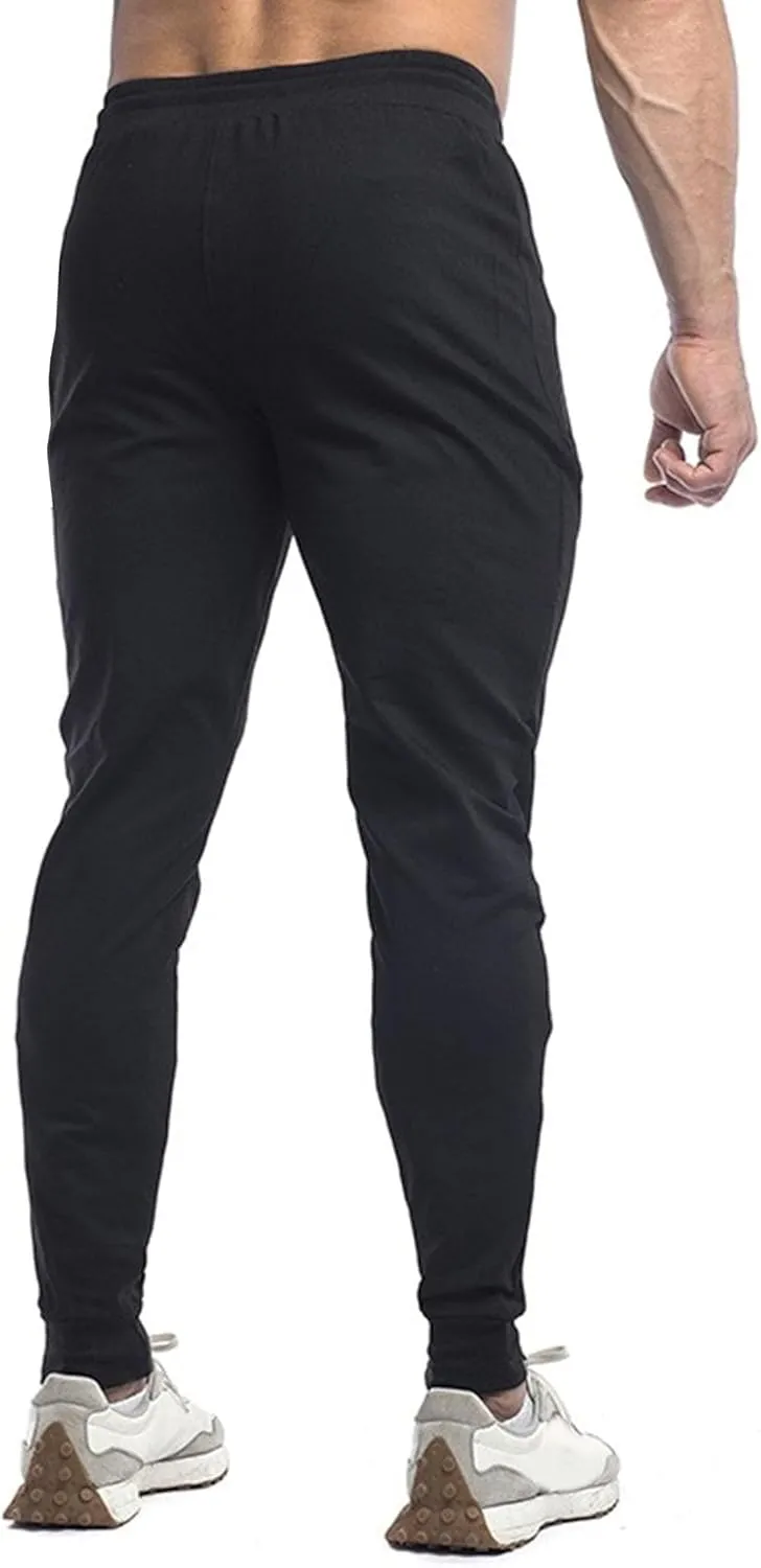 Men's Slim Fit Stretch Solid Hiking Pants Cotton Casual Running Athletic Pants Elastic Waist Zipper Trousers