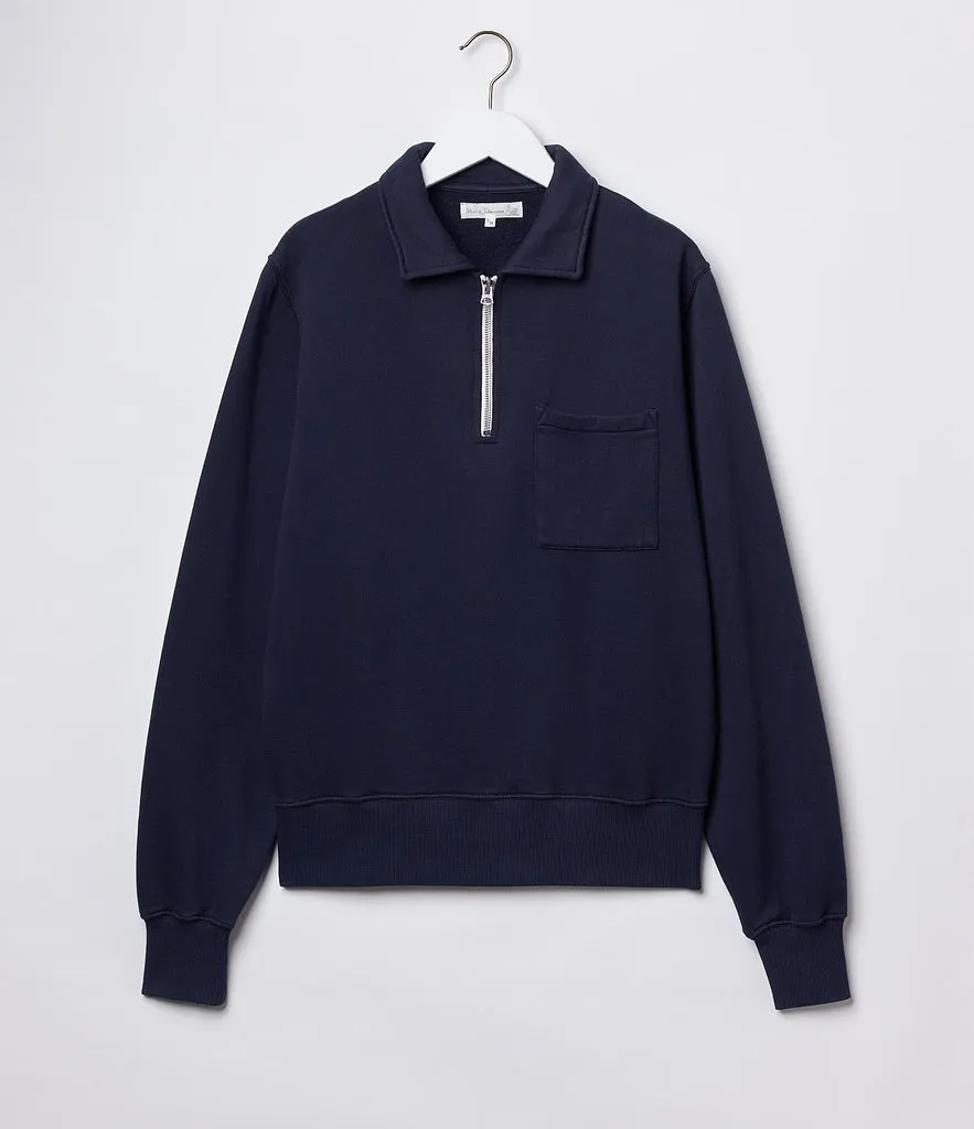 Merz b. Schwanen ZIPC01 Zip Collar Sweatshirt, 11oz/sq.yd., Relaxed Fit - Dark Navy