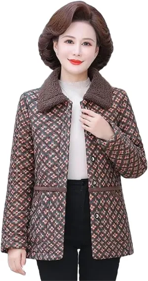 Middle-Aged Elderly Women Loose Coat In Autumn Winter Stylish Warm Floral Grandma's Cotton-Padded Jacket