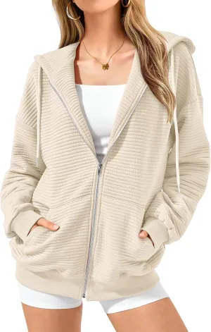 midelxp Zip Up Hoodies for Women Cute Y2k Long Sleeve Oversized Sweatshirts Casual Comfy Fall Jackets Preppy Clothes 2024
