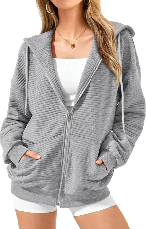 midelxp Zip Up Hoodies for Women Cute Y2k Long Sleeve Oversized Sweatshirts Casual Comfy Fall Jackets Preppy Clothes 2024