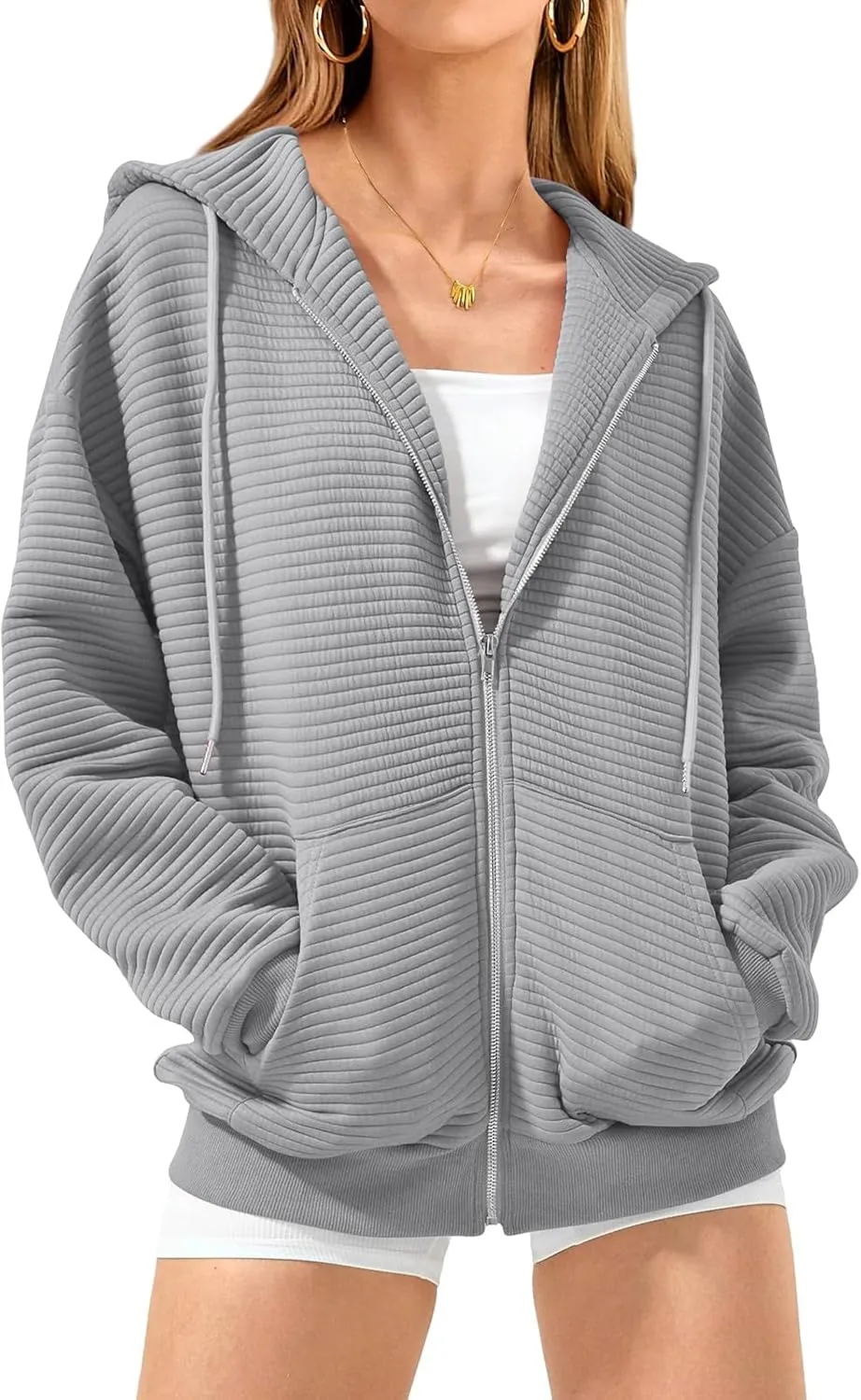 midelxp Zip Up Hoodies for Women Cute Y2k Long Sleeve Oversized Sweatshirts Casual Comfy Fall Jackets Preppy Clothes 2024