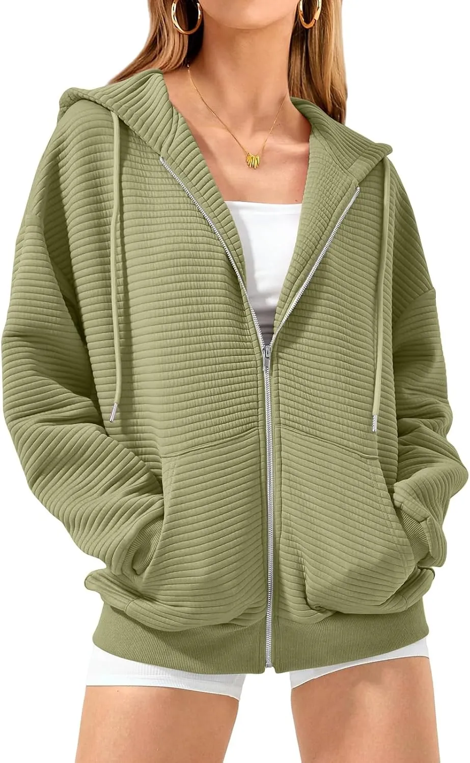 midelxp Zip Up Hoodies for Women Cute Y2k Long Sleeve Oversized Sweatshirts Casual Comfy Fall Jackets Preppy Clothes 2024