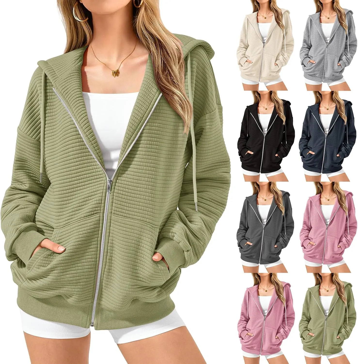 midelxp Zip Up Hoodies for Women Cute Y2k Long Sleeve Oversized Sweatshirts Casual Comfy Fall Jackets Preppy Clothes 2024