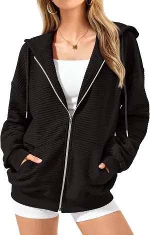 midelxp Zip Up Hoodies for Women Cute Y2k Long Sleeve Oversized Sweatshirts Casual Comfy Fall Jackets Preppy Clothes 2024