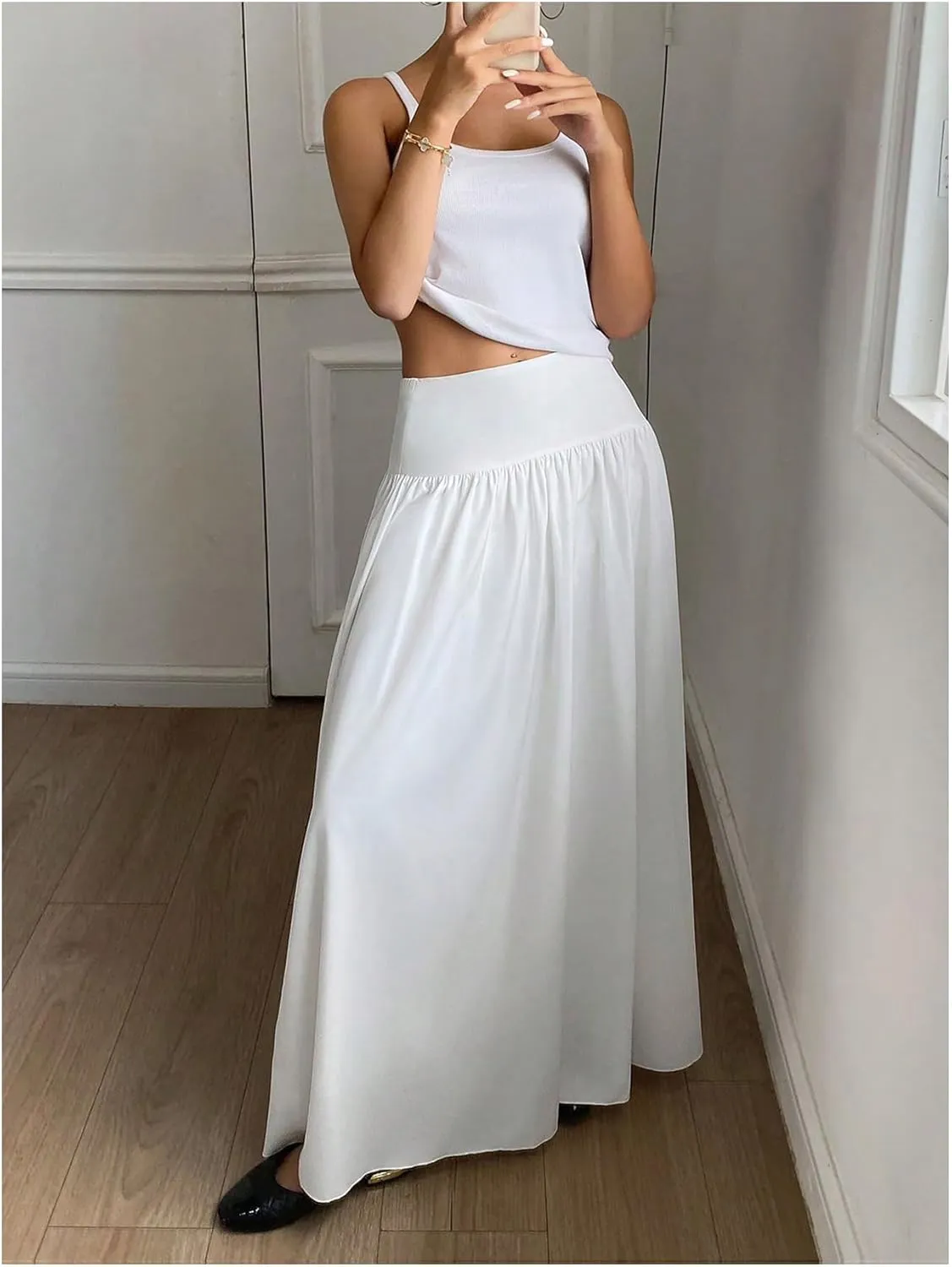 Milumia Women's Flared Flowy Long Skirt High Waist Maxi Skirts Elegant