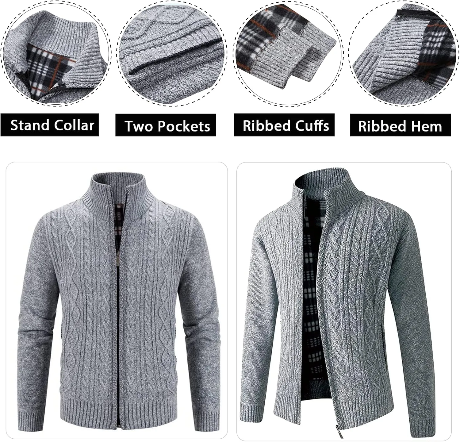 Msmsse Men's Cardigan Sweaters Full Zip Knitted Sweater for Men