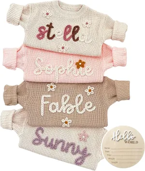 NAZENTI Personalized Baby Sweater, Custom Embroidered Knit Sweater with Name, Newborn Boy Girl Toddler Outfit, Infant Pullover, Gift for Birthday, Baby Shower, Christmas, Newborn Coming Home Clothes