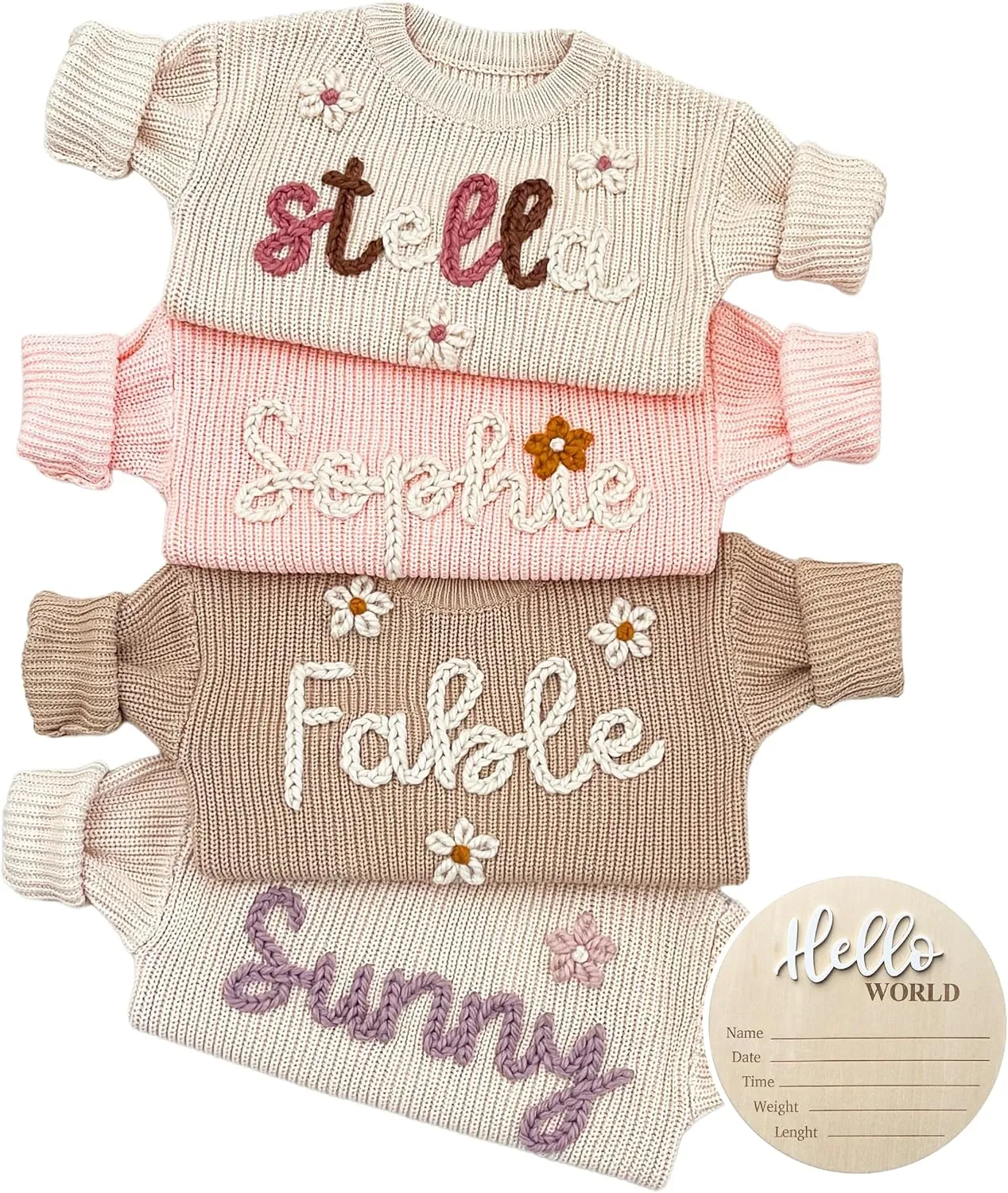 NAZENTI Personalized Baby Sweater, Custom Embroidered Knit Sweater with Name, Newborn Boy Girl Toddler Outfit, Infant Pullover, Gift for Birthday, Baby Shower, Christmas, Newborn Coming Home Clothes