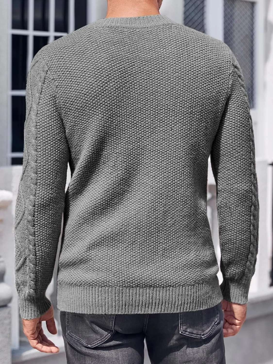 NIUBIA Men's Slim Fit Crewneck Pullover Sweater Winter Casual Chunky Cable Knit Comfort Heavy Long Sleeve Sweaters