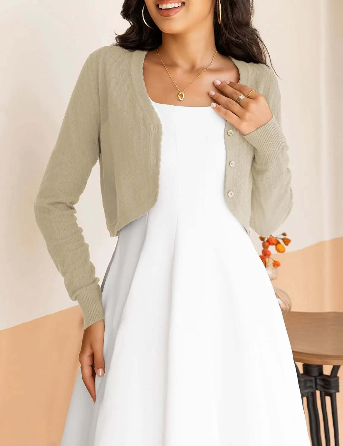 OmicGot Women's Cropped Cardigan Sweaters Long Sleeve Open Front Bolero Shrugs for Dresses S-XL