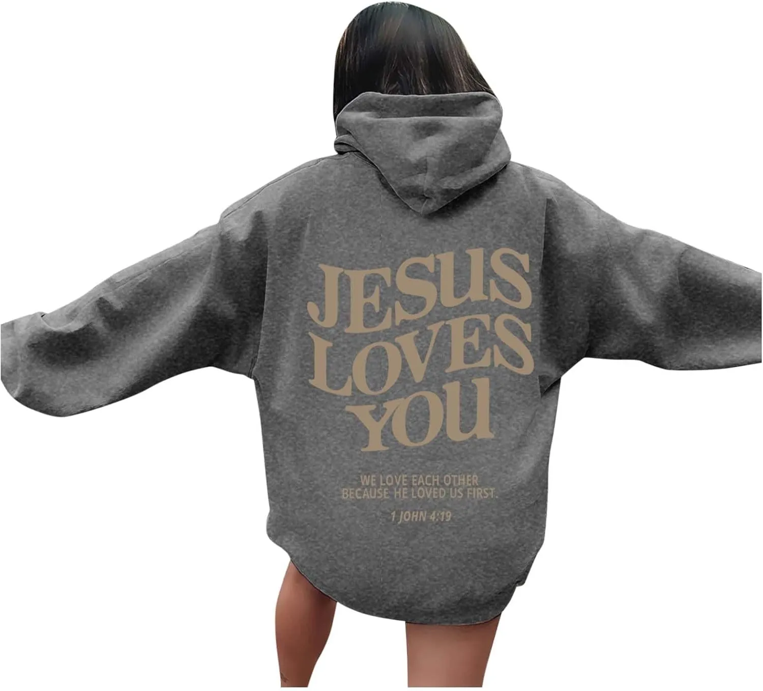 Oversized Hoodie For Women Love Like Jesus Hooded Drawstring Sweatshirts Loose Letter Print Long Sleeve Pullover Hoodie Tops