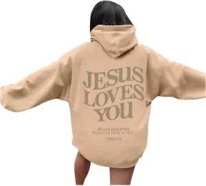 Oversized Hoodie For Women Love Like Jesus Hooded Drawstring Sweatshirts Loose Letter Print Long Sleeve Pullover Hoodie Tops