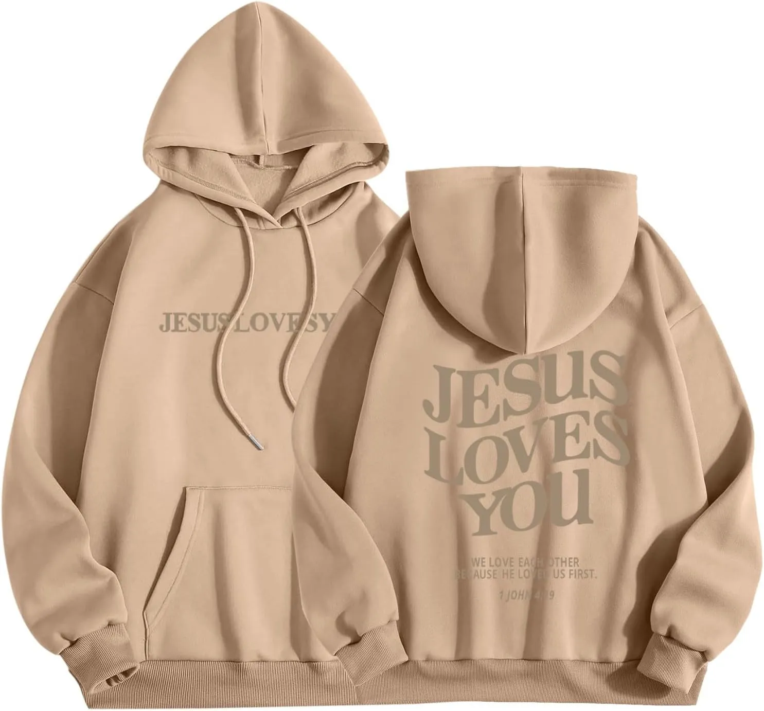 Oversized Hoodie For Women Love Like Jesus Hooded Drawstring Sweatshirts Loose Letter Print Long Sleeve Pullover Hoodie Tops