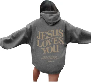 Oversized Hoodie For Women Love Like Jesus Hooded Drawstring Sweatshirts Loose Letter Print Long Sleeve Pullover Hoodie Tops