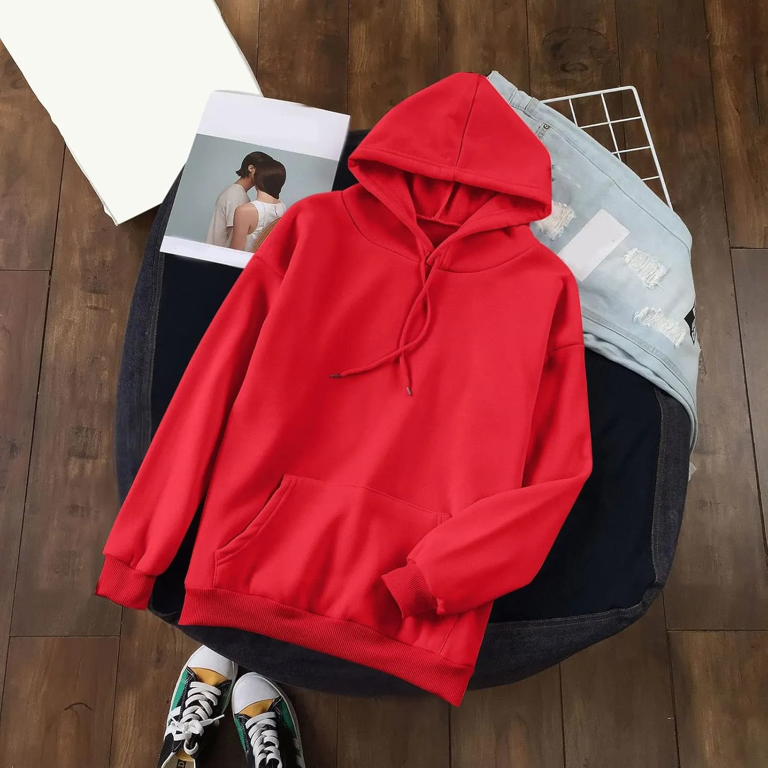 Oversized Hoodies for Teen Girls Y2k Hooded Sweatshirt Women Casual Plain Drop Shoulder Long Sleeve Hoodies Pullover Tops