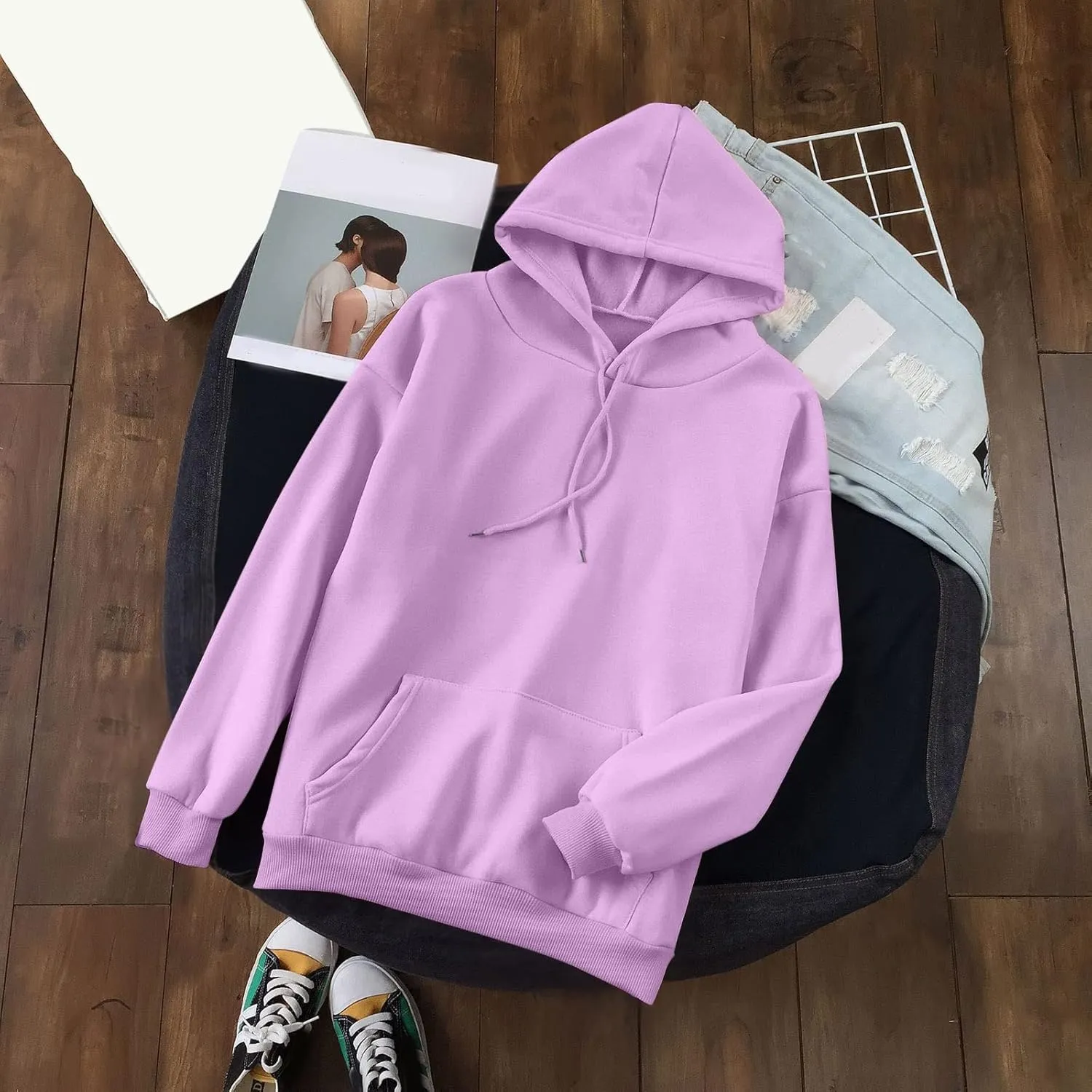Oversized Hoodies for Teen Girls Y2k Hooded Sweatshirt Women Casual Plain Drop Shoulder Long Sleeve Hoodies Pullover Tops