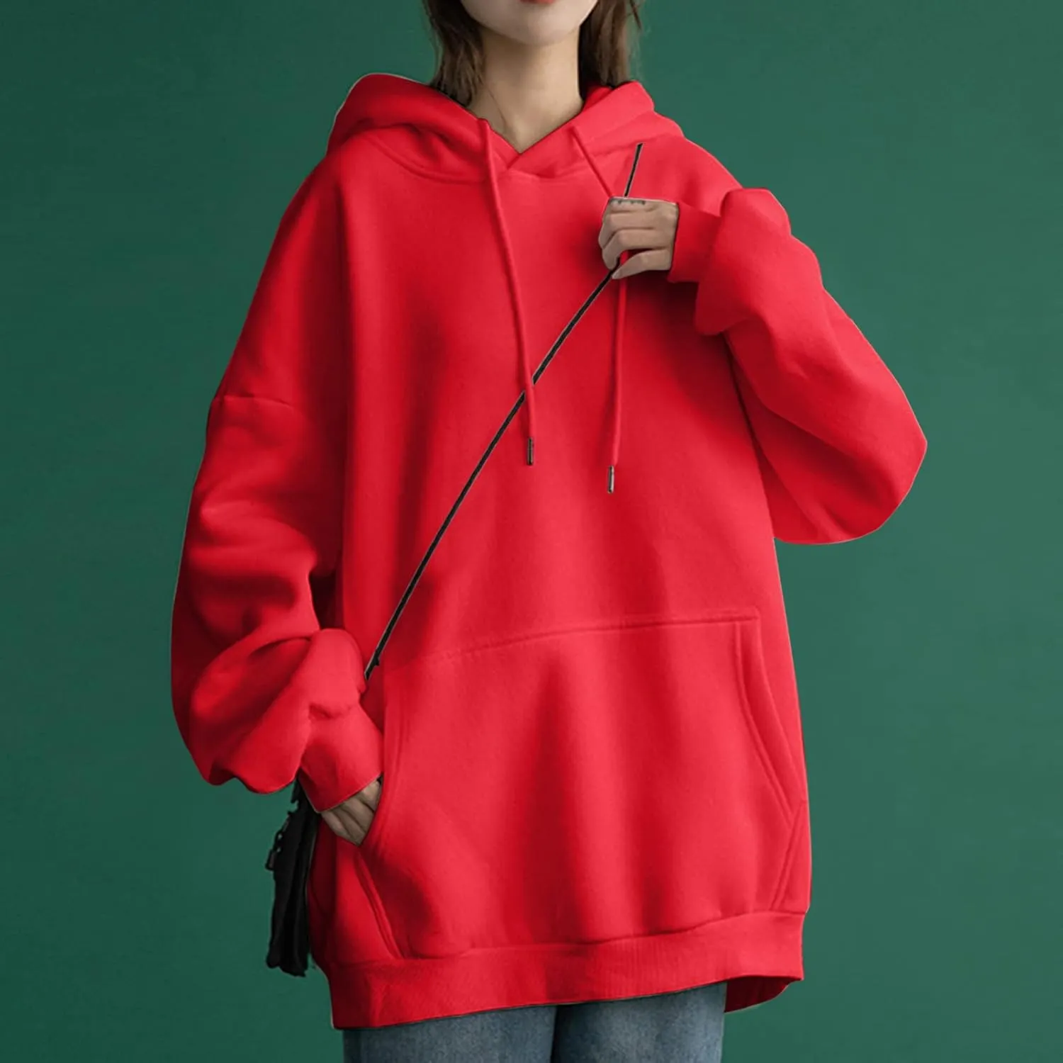 Oversized Hoodies for Teen Girls Y2k Hooded Sweatshirt Women Casual Plain Drop Shoulder Long Sleeve Hoodies Pullover Tops