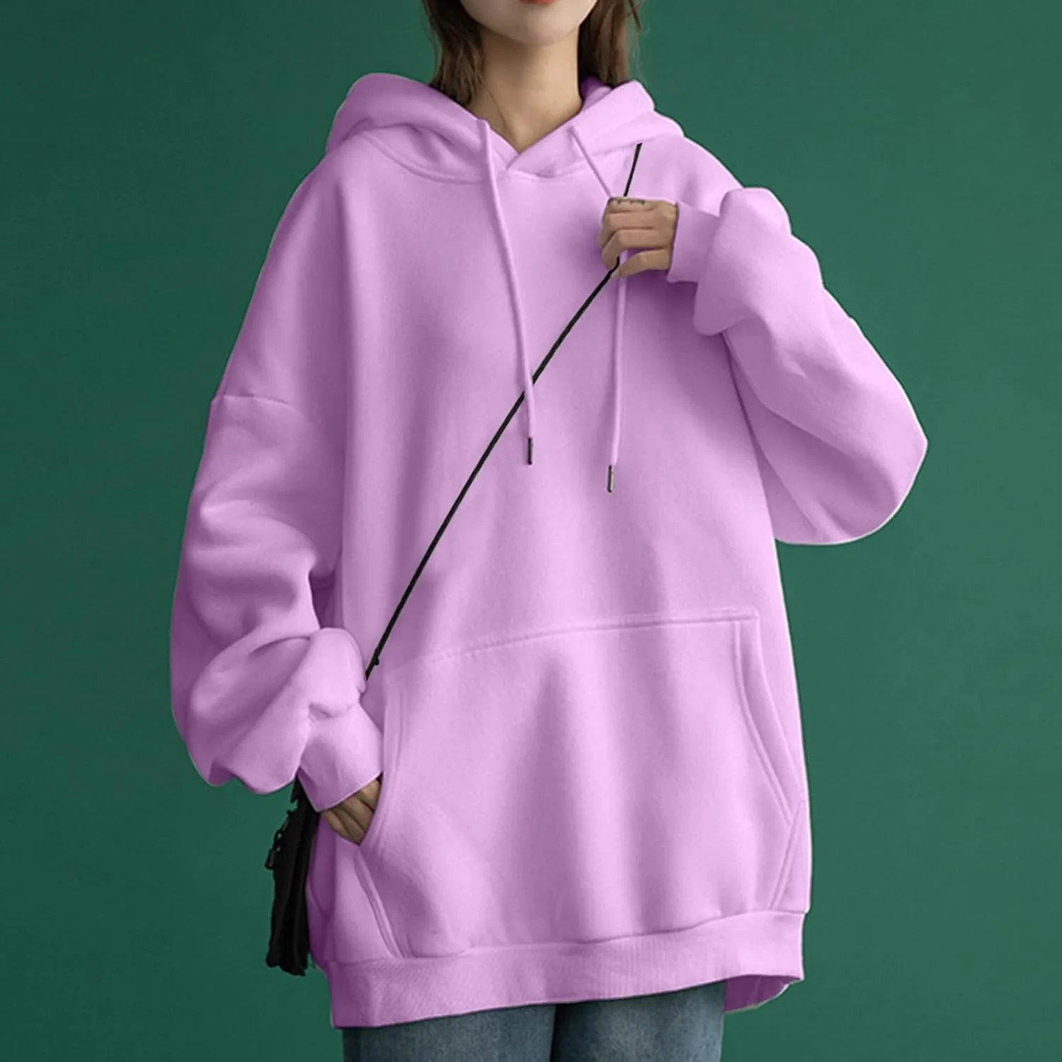 Oversized Hoodies for Teen Girls Y2k Hooded Sweatshirt Women Casual Plain Drop Shoulder Long Sleeve Hoodies Pullover Tops