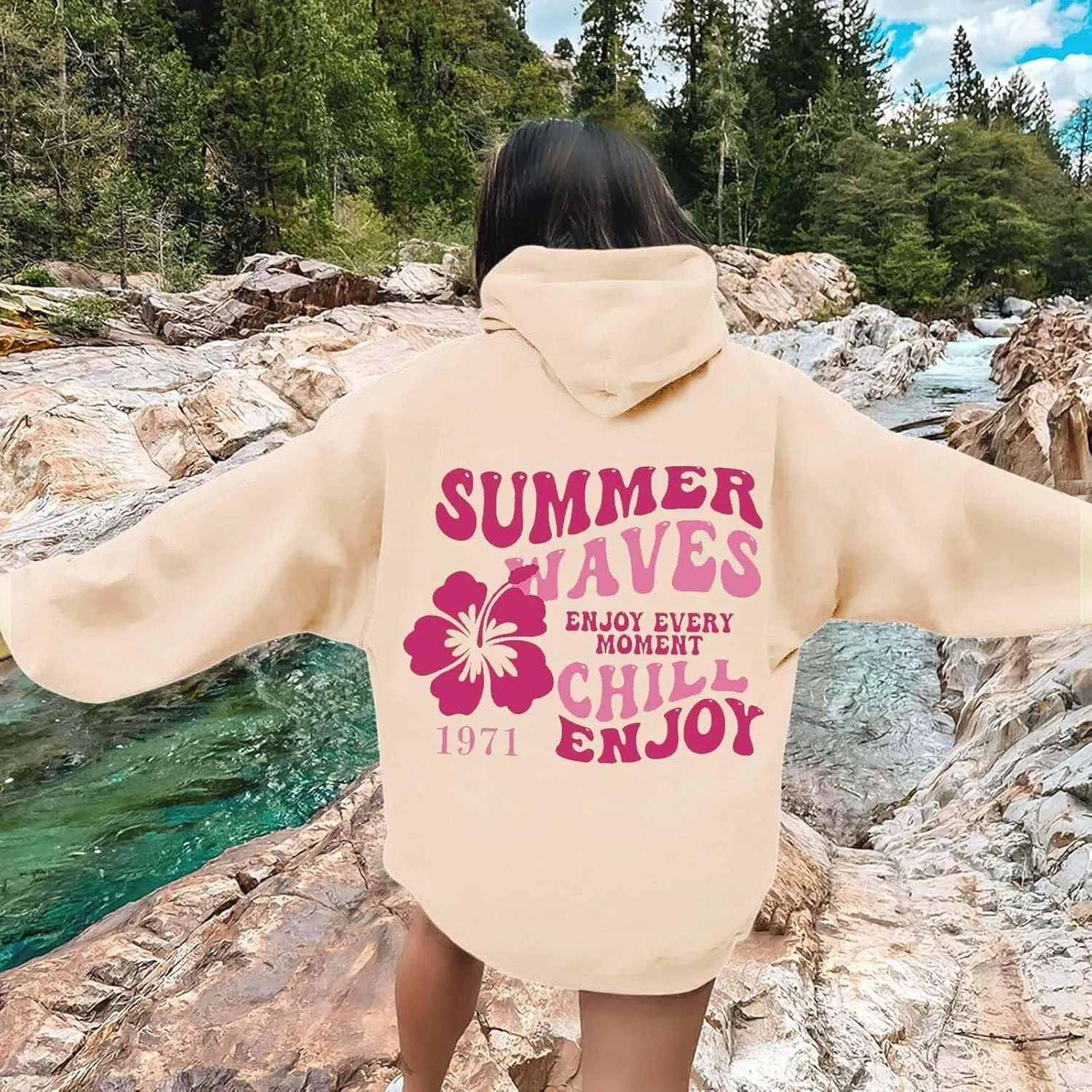 Oversized Hoodies For Women Graphic Trendy Y2K Preppy Clothes Long Sleeve Florals Pink Palm Puff Hoodie Sweatshirt