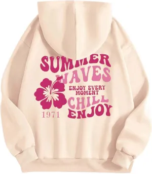 Oversized Hoodies For Women Graphic Trendy Y2K Preppy Clothes Long Sleeve Florals Pink Palm Puff Hoodie Sweatshirt