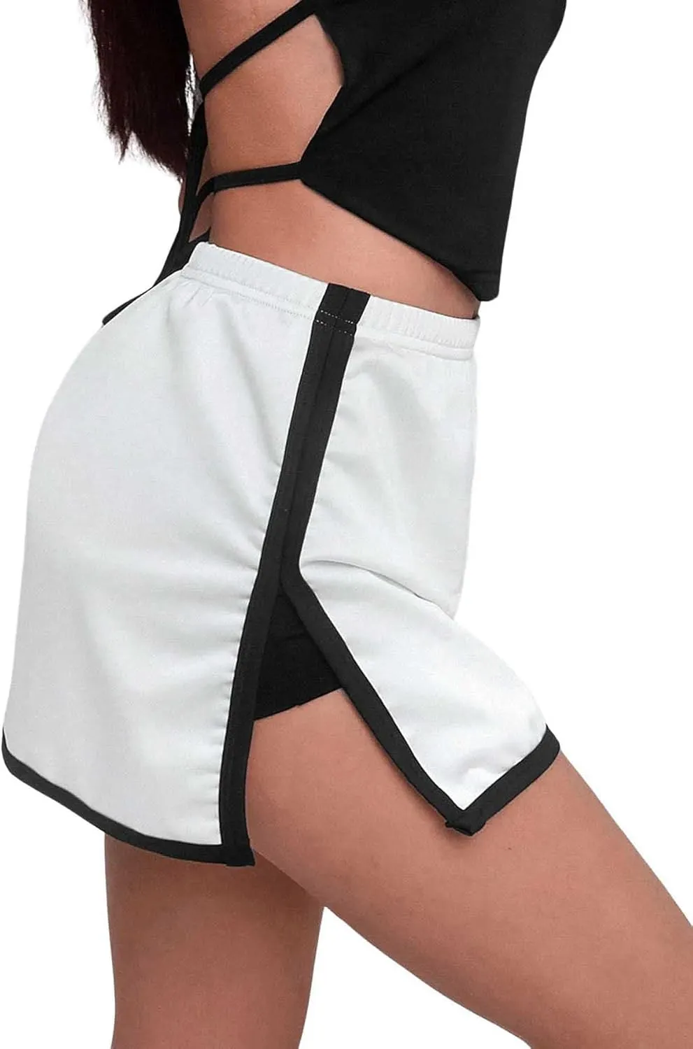 OYOANGLE Women's Colorblock Contrast Binding Split Hem Sports Skorts Elastic Waist Casual Mini Skirt Shorts