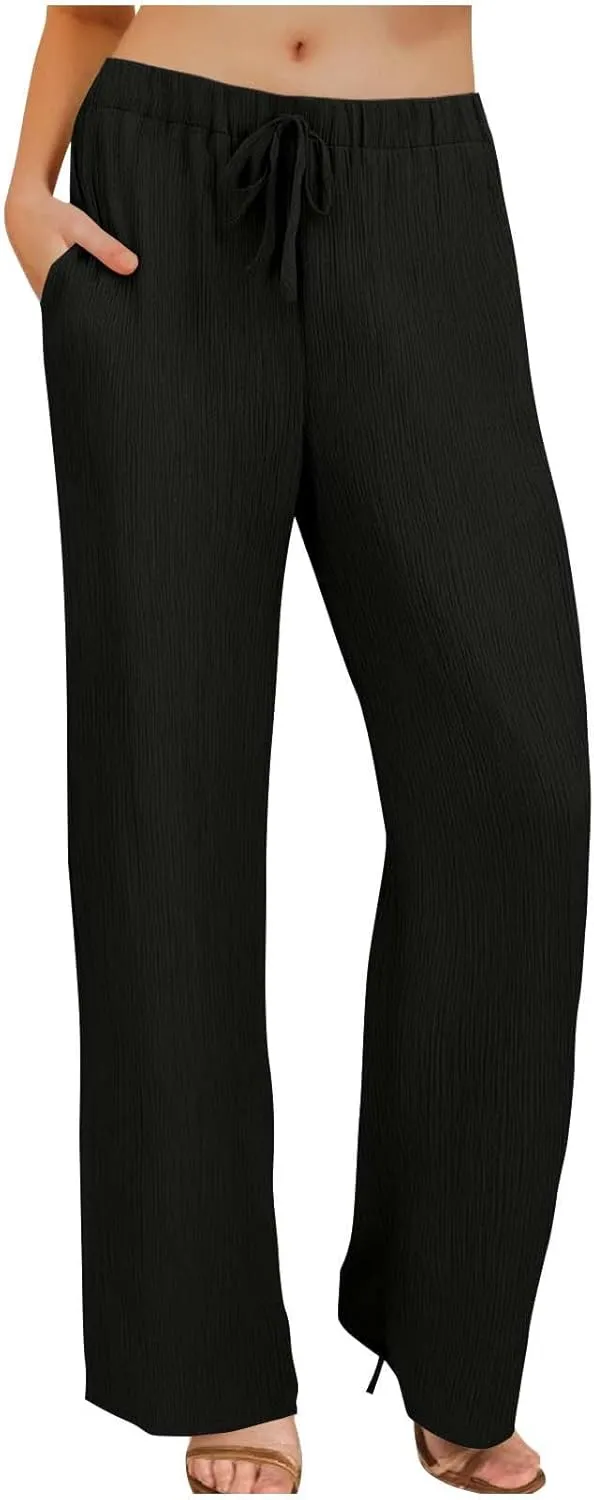 Pants for Womens Casual Elastic Waist Loose Fit Wide Leg Long Pant Summer Fashion Elastic Waist Sports Trousers