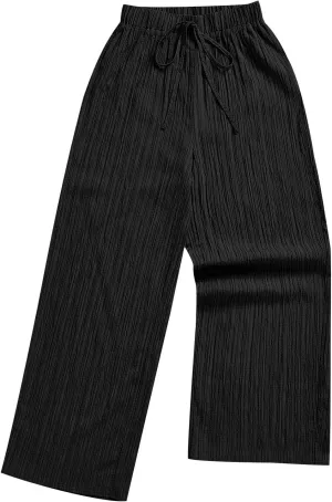 Pants for Womens Casual Elastic Waist Loose Fit Wide Leg Long Pant Summer Fashion Elastic Waist Sports Trousers