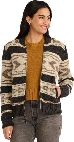 Pendleton Women's Graphic Shetland Zip Sweater, Oxford Grey Multi