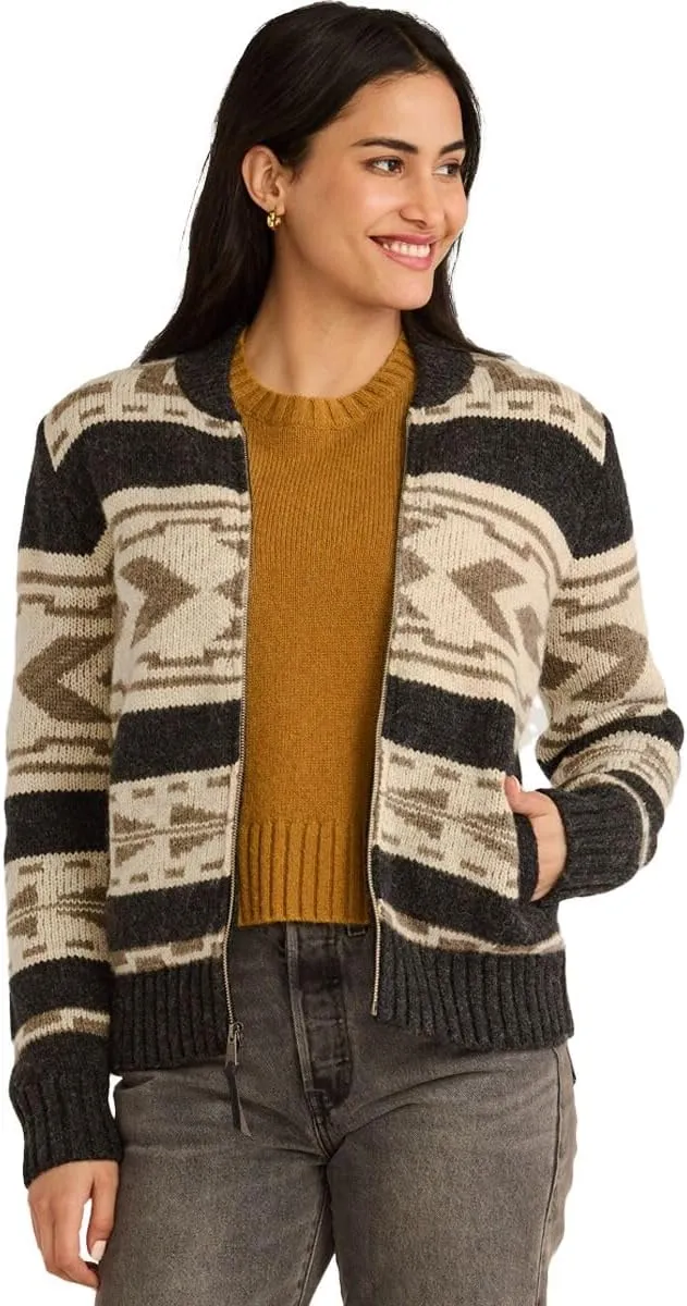 Pendleton Women's Graphic Shetland Zip Sweater, Oxford Grey Multi