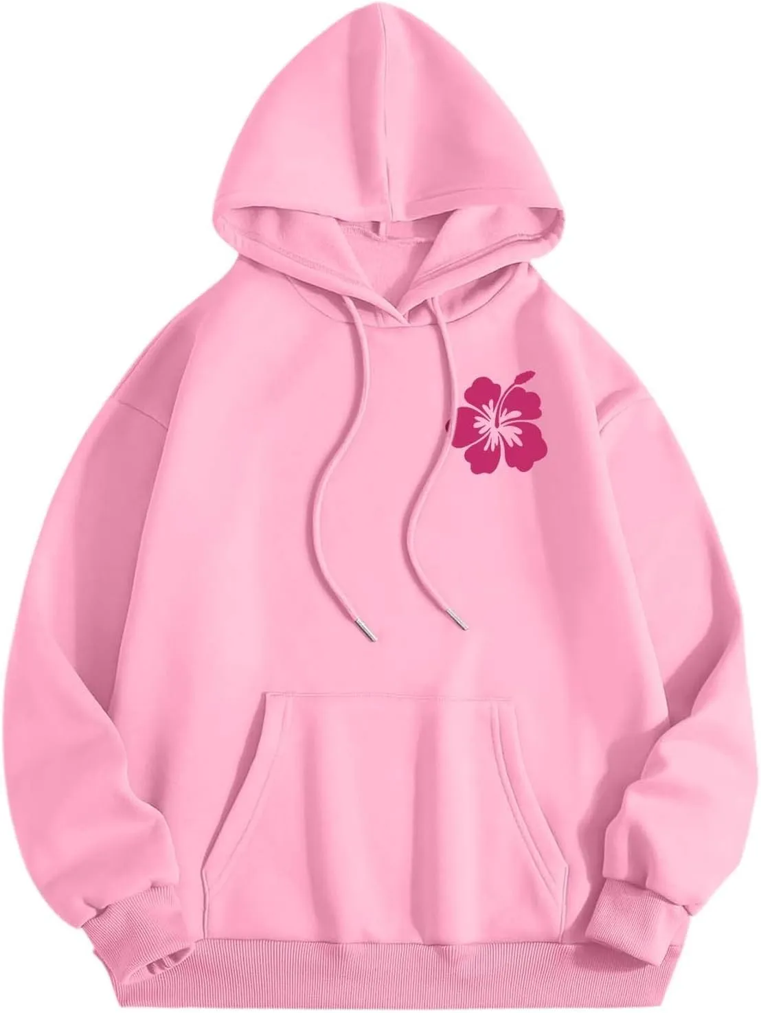 Pink Palm Hoodie For Teen Girls Casual Long Sleeve Y2K Hooded Pullover Tops Oversized Letter Graphic Hoodies With Pocket