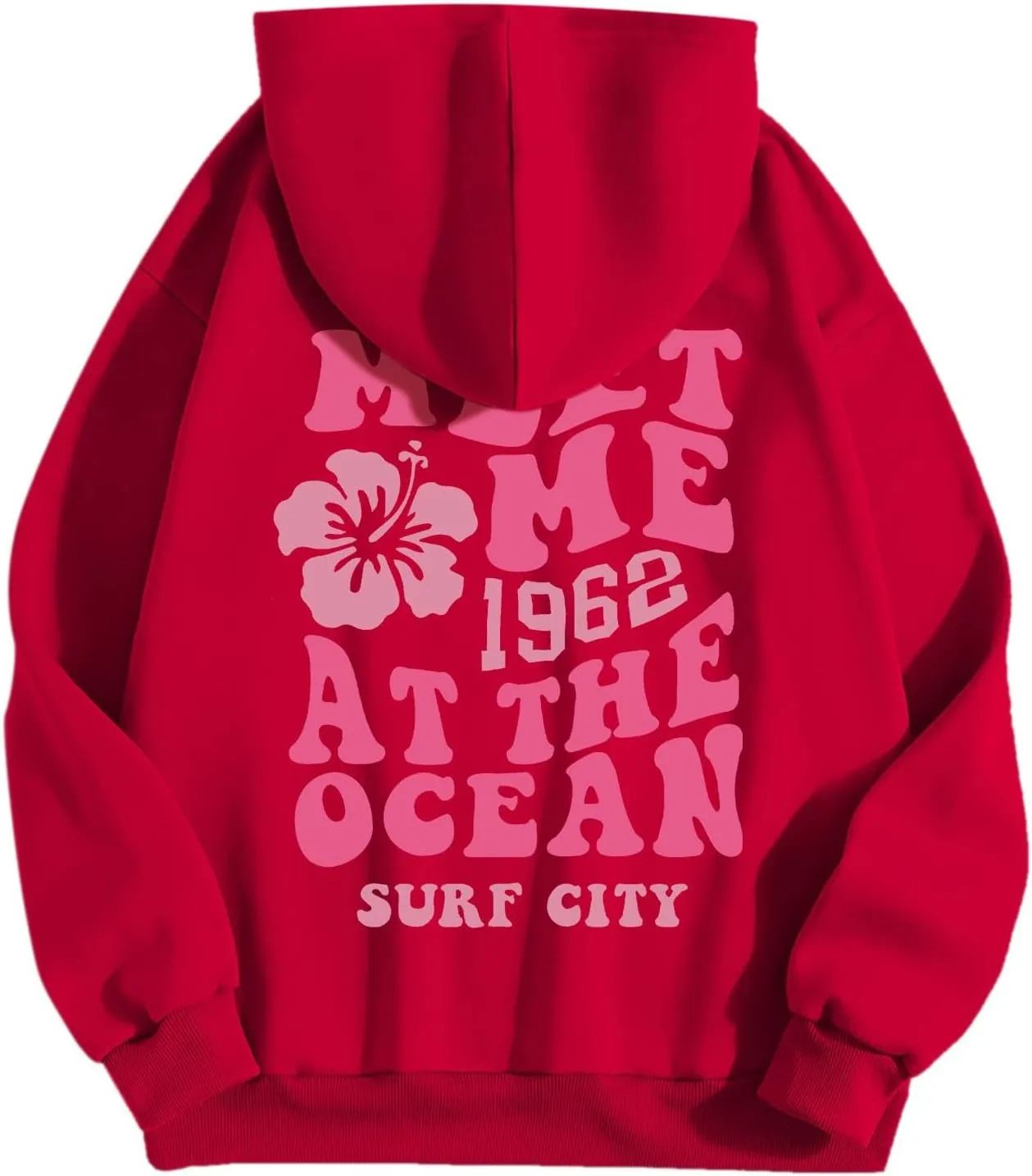 Pink Preppy Hoodie for Women Teen Girls Meet Me at The Ocean Graphic Y2K Comfort Hoodie Oversized Hooded Sweatshirts