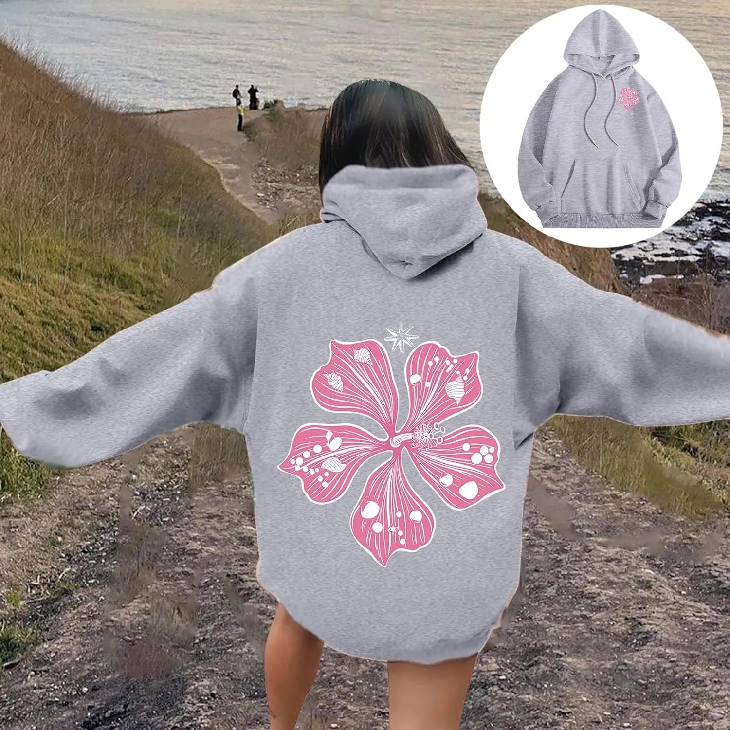 Pink Puff Hoodie Graphic Hoodies For Teen Girls Cute Sweatshirt Oversized Pullover Long Sleeve Preppy Tops