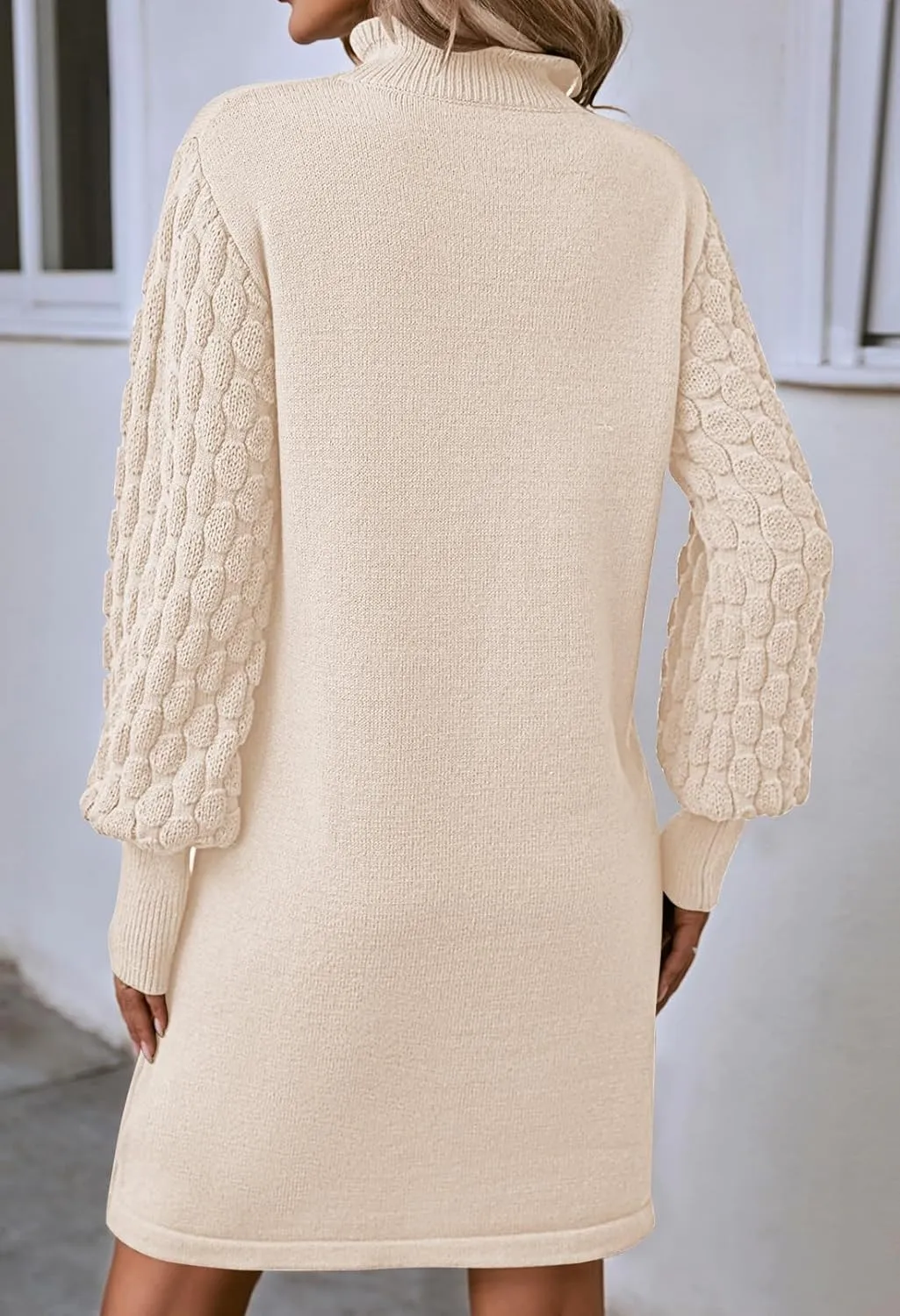 Pink Queen Women's Long Sleeve Sweater Mini Dress Casual Loose Mock Neck Empire Waist Cocktail Party Knit Short Dresses