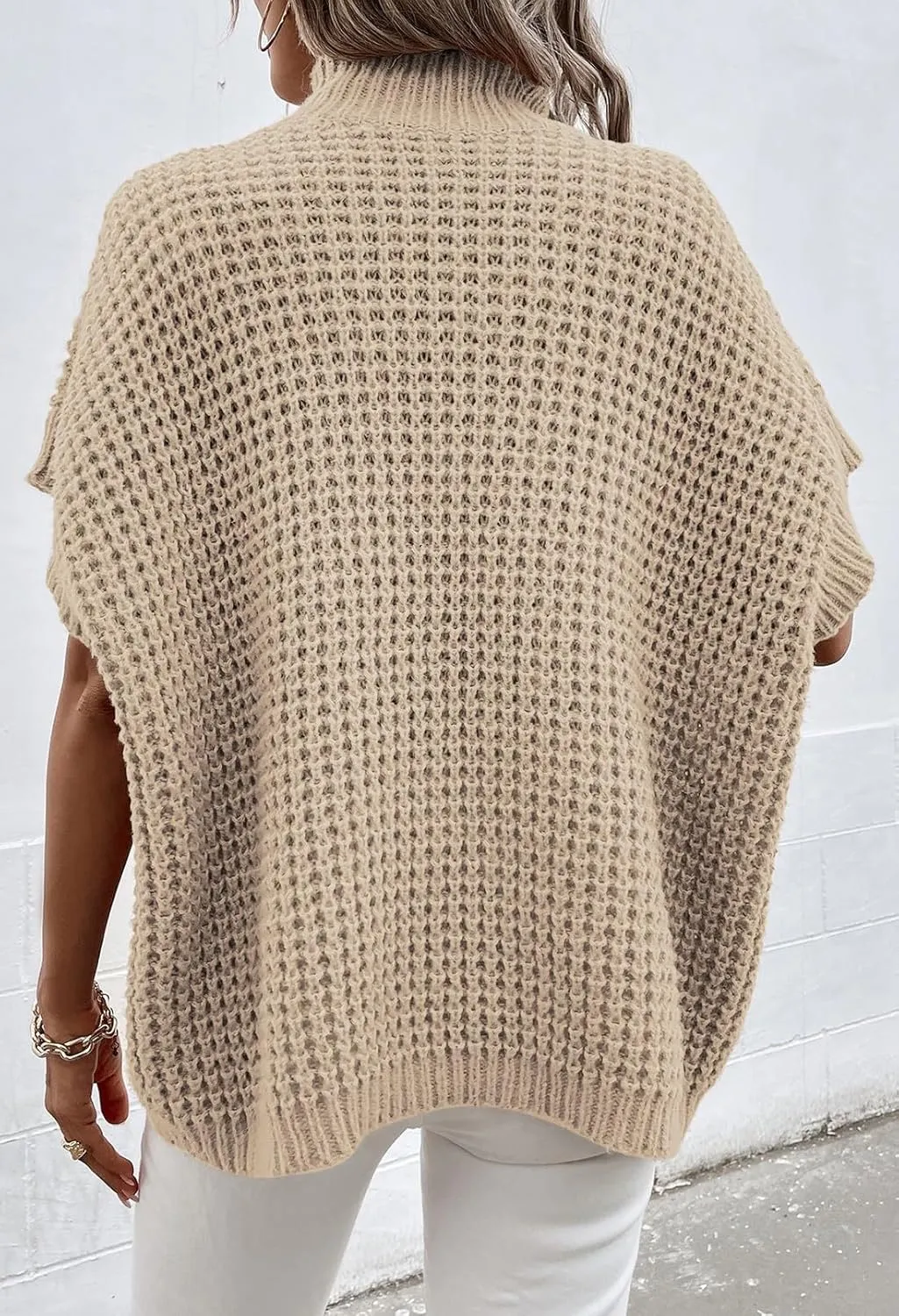 Pink Queen Women's Mock Neck Batwing Short Sleeve Loose Oversized Knit Pullover Sweater Jumper Tops