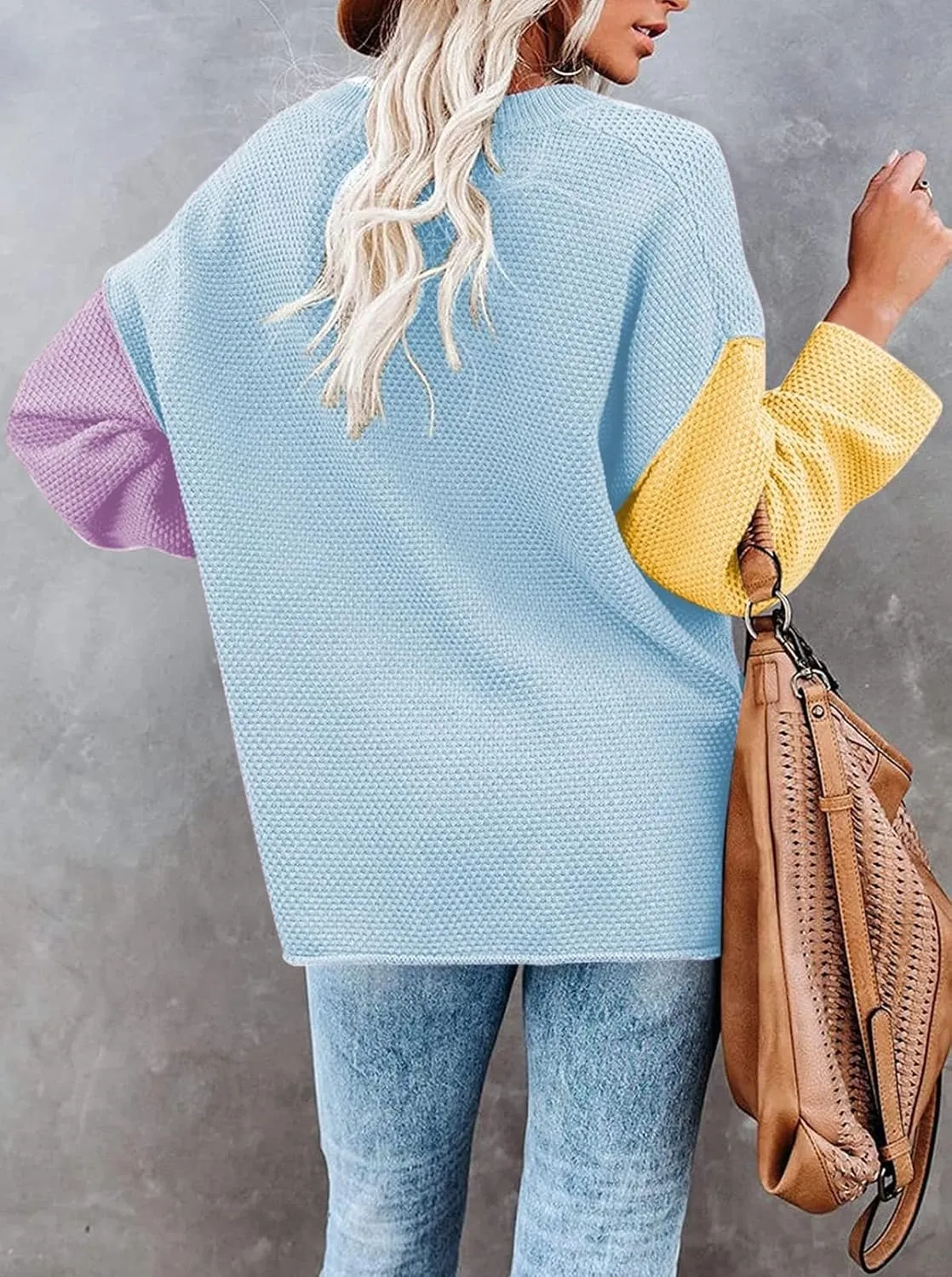 Pink Queen Women's V Neck Button Sweater Oversized Batwing Long Sleeve Henley Pullover Knit Jumper Top