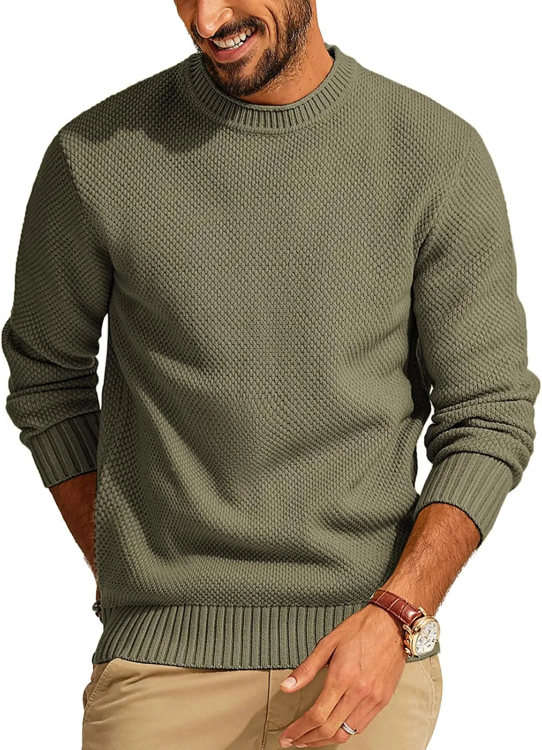 PJ PAUL JONES Men's Crewneck Pullover Sweater Casual Thick Weave Textured Sweaters