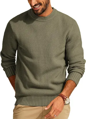 PJ PAUL JONES Men's Crewneck Pullover Sweater Casual Thick Weave Textured Sweaters