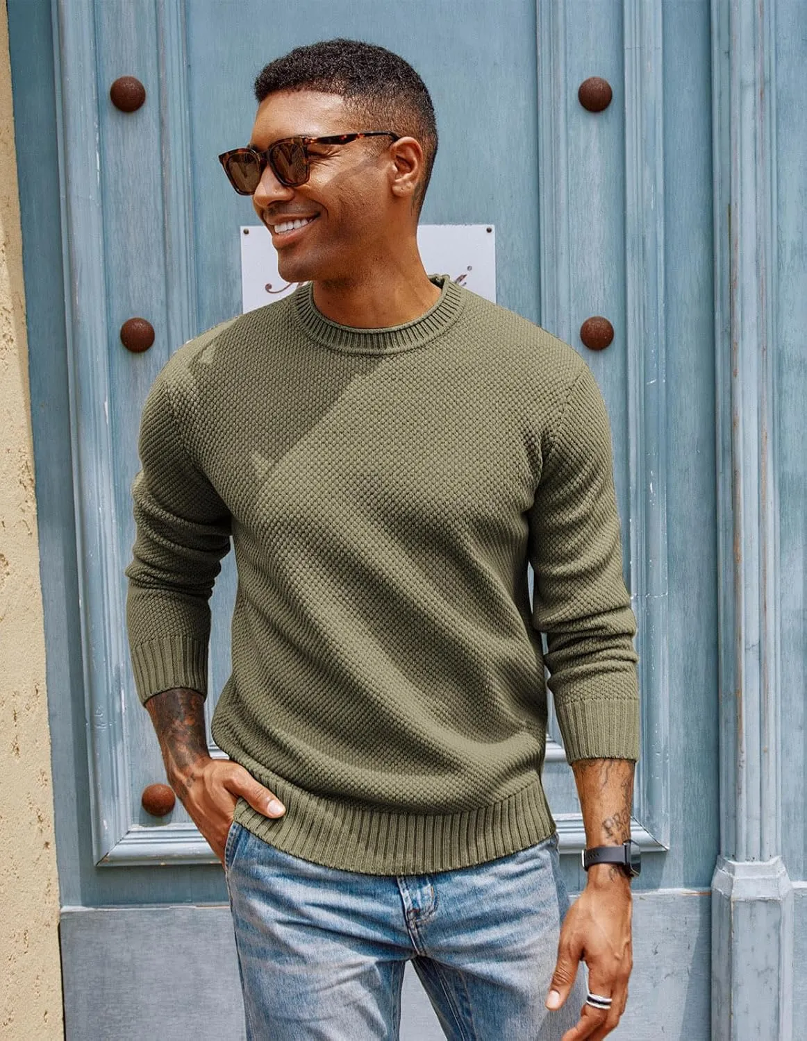 PJ PAUL JONES Men's Crewneck Pullover Sweater Casual Thick Weave Textured Sweaters