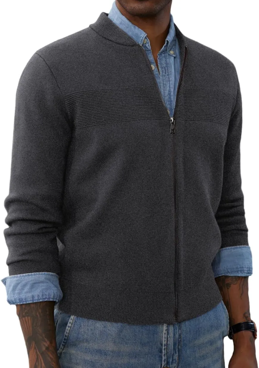 PJ PAUL JONES Mens Full Zip Cardigan Sweater Stand Collar Regular Fit Knit Sweaters