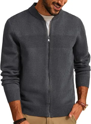 PJ PAUL JONES Mens Full Zip Cardigan Sweater Stand Collar Regular Fit Knit Sweaters