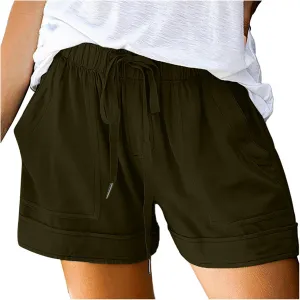 Plus Size Shorts for Women High Waisted Drawstring Cotton Lounge Shorts Pull On Short Casual Pants Summer Outfits