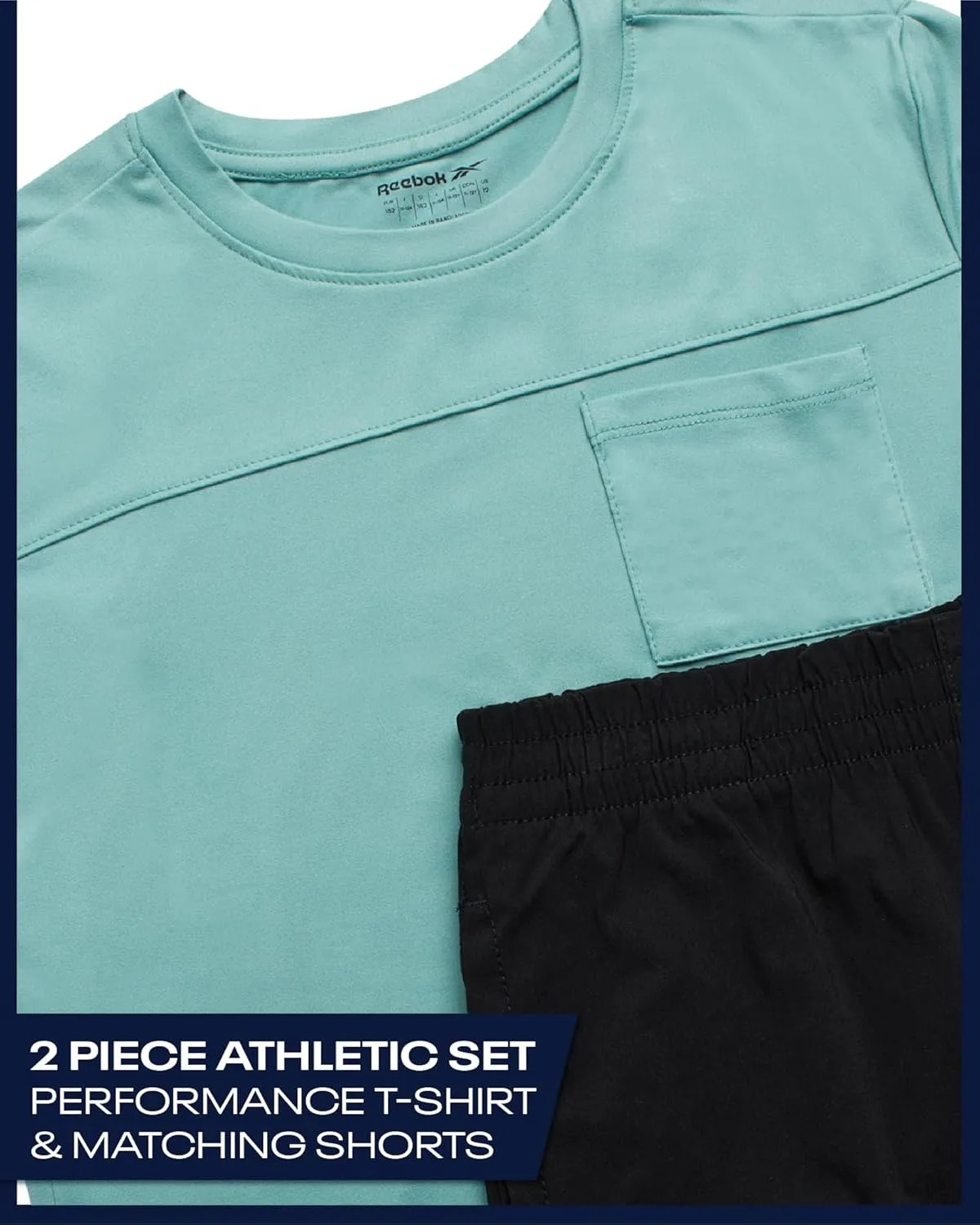 Reebok Boys Athletic Shorts Set - 2 Piece Summer Clothes Outfit with Pocket Tee and Boys Running Shorts for Active Kids
