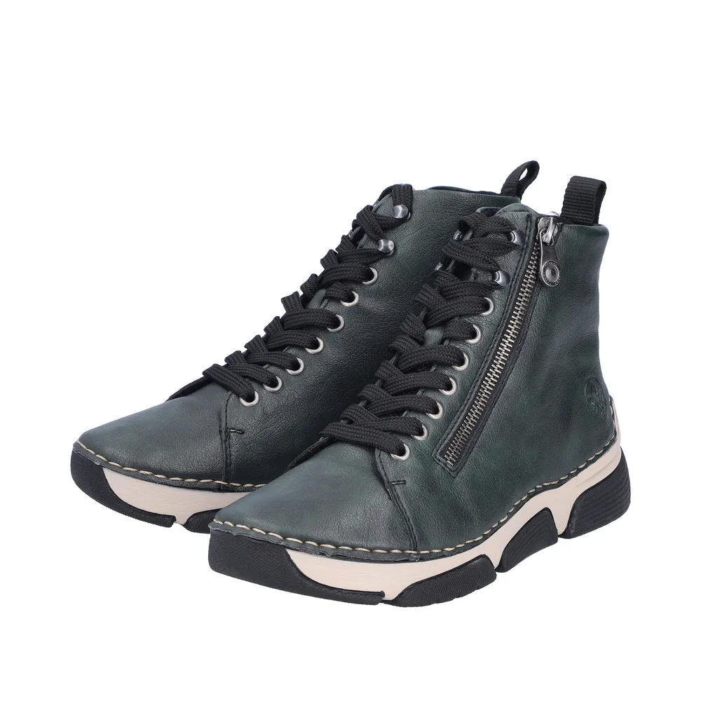 Rieker 45920-54 Ladies Green Zip & Lace Ankle Boots